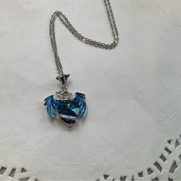 Cobalt Blue Dragon Pendant Necklace 20” Chain NEW - Picture 9 of 12